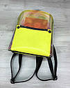 Жовтий рюкзак жіночий маленький напівпрозорий перламутровий силіконовий міні рюкзак на блискавці, фото 3