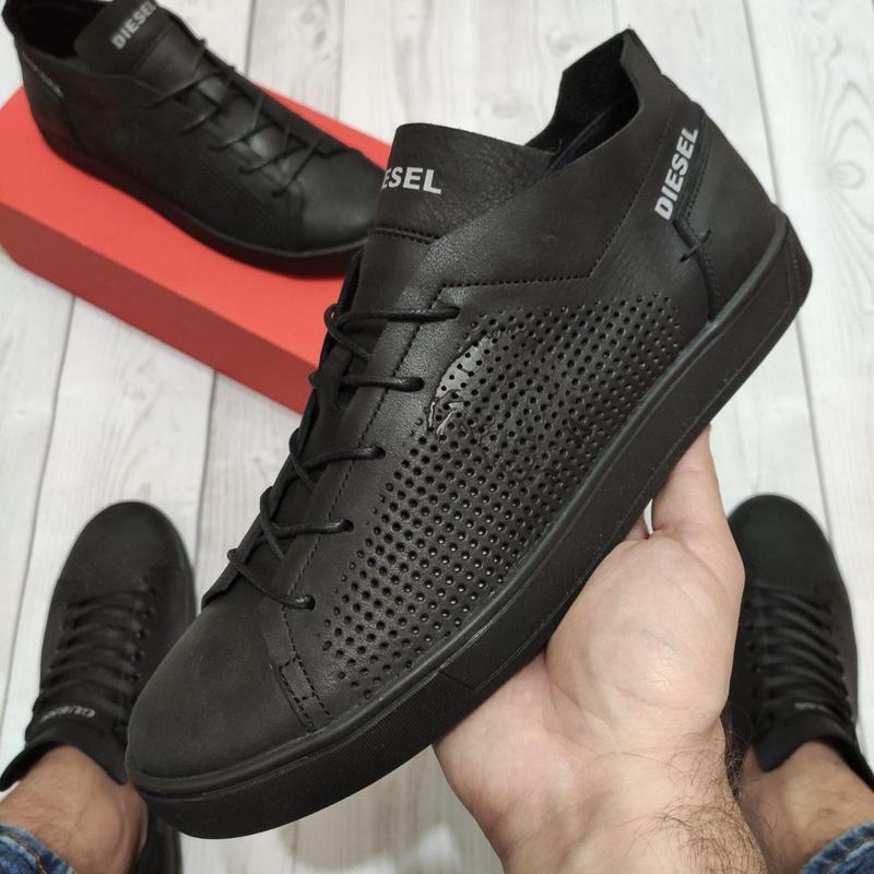 Кеди кросівки шкіряні з перфорацією Diesel Black Pirate