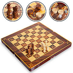 Шахи, шашки, нарди 3 в 1 MDF 7788C (фігури-дерево, розчин дошки 39см x 39см)