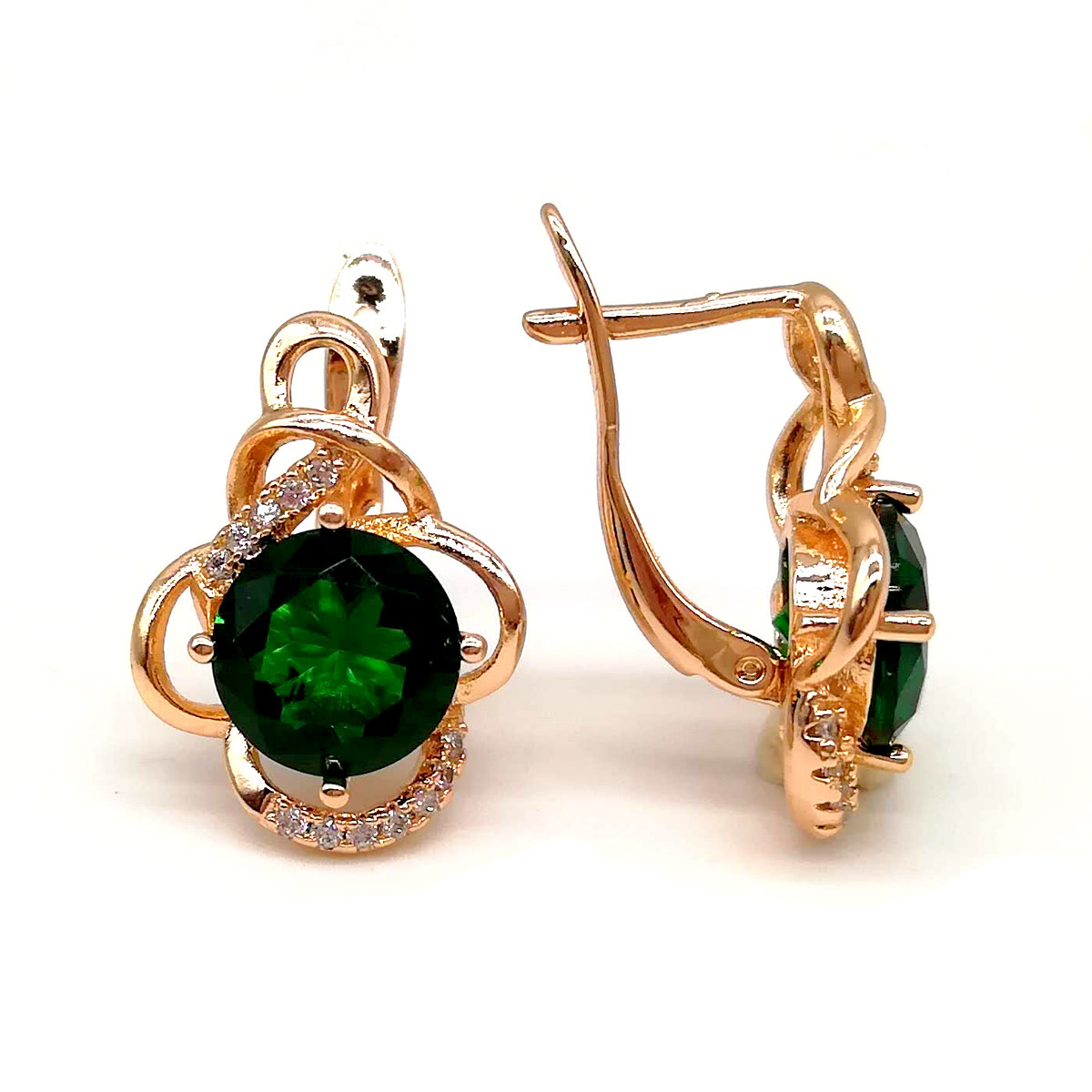 Сережки Xuping з медичного золота, зелені фіаніти, позолота 18K, 23941 (1)