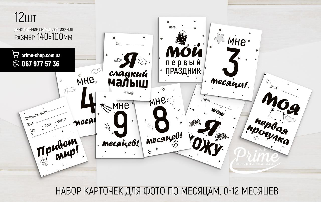 Картки для фотосесії новонароджених малюків за місяцями