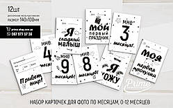Картки для фотосесії новонароджених малюків за місяцями