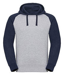 Чоловіче худі реглан двоколірне Authentic Hooded Baseball Sweat, бавовна 2XL, RLI Світлий Оксфорд / Індиго Меланж