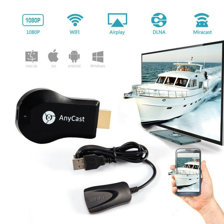 Бездротовий двоядерний WI-FI медіаплеєр з HDMI ТБ-приставка AnyCast M4 Plus чорна