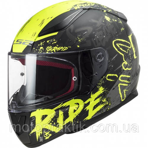 LS2 FF353 RAPID NAUGHTY MATT BLACK HI-VIS YELLOW, XS Мотошолом інтеграл