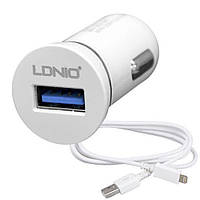 Автомобильное зарядное устройство Ldnio DL-C12 + Lightning USB Cable (1USB 2.1A) White