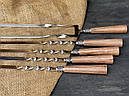 Набір шампурів ручної роботи з ручками з дерева "Версаль" + подвійний шампур + виделка, в шкіряному сагайдаку, фото 4