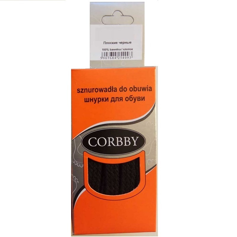 Corbby шнурки плоскі/чорні 100 см