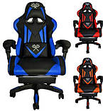 Компьютерное кресло спортивное Крісло спортивне Ігрове крісло для компютера ЧОРНО-СИНЄ Геймерское кресло Стул, фото 2