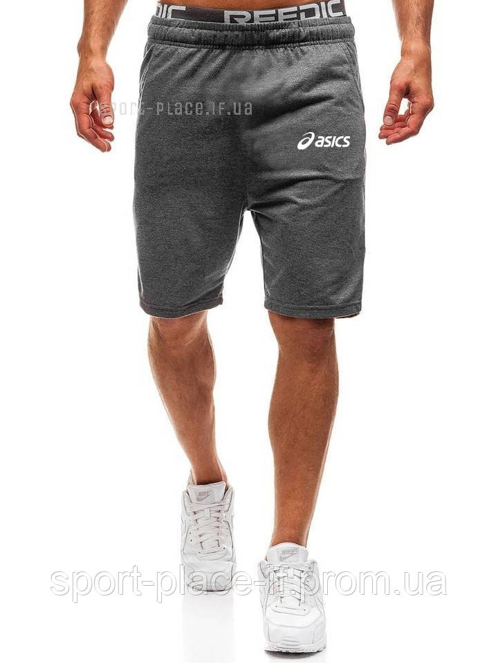 Чоловічі шорти Asics (Асикс) темно-сірі (білий логотип) (чоловічі шорти)
