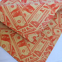 Подарунковий папір КРАФТ ДВУХСТОРОННЯЯ — "Долар" (Червоний шрифт) 45 аркушів