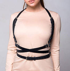 Портупея на тіло Feral Feelings - Harness, натуральна шкіра, колір чорний
