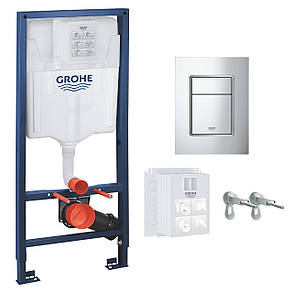 Інсталяція для підвісного унітазу GROHE Rapid SL комплект 3 в 1 з хромованою кнопкою, фото 2