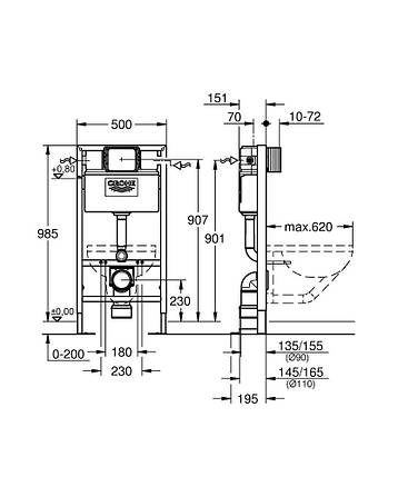 Інсталяція для підвісного унітаза GROHE Rapid SL заввишки 985 мм, фото 2