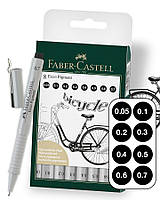 Набор капиллярных ручек для графических работ Faber-Castell Ecco Pigment, 8 шт.- черные, 0,05 - 0,7 мм, 166008