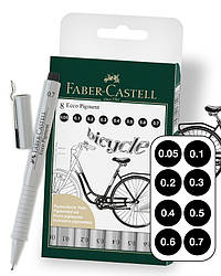 Набір капілярних ручок для графічних робіт Faber-Castell Ecco Pigment, 8 шт. - чорні, 0,05 - 0,7 мм, 166008