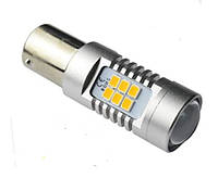 Светодиодная лампа с цоколем 1156 21SMD 2835 12V Желтый с драйвером и линзой со смещенным креплениемо