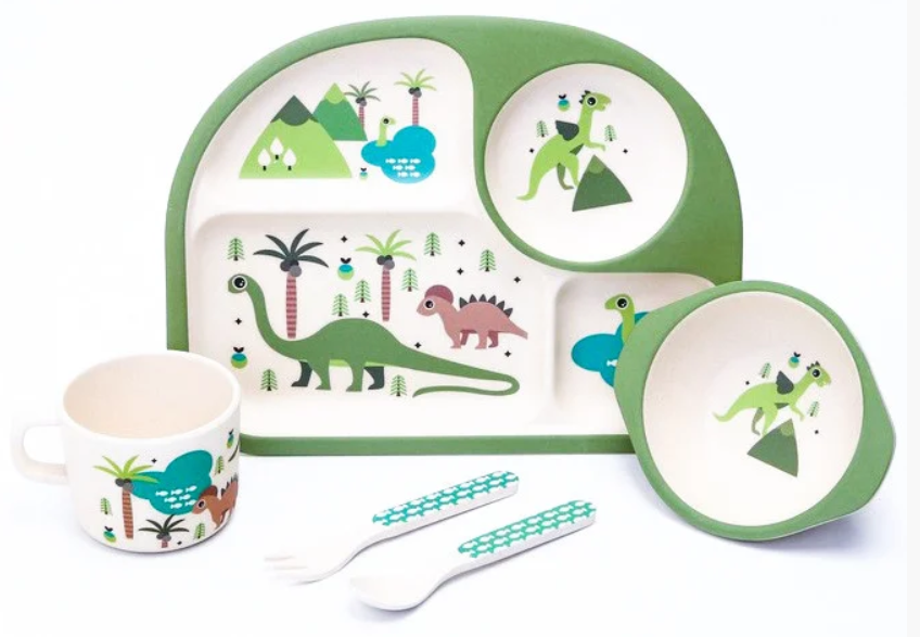 Набір дитячого бамбукового посуду Stenson MH-2773-4 динозаври, 5 предметів, фото 1