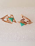 Сережки золоті в грецькому стилі з зеленим каменем Україна, фото 3