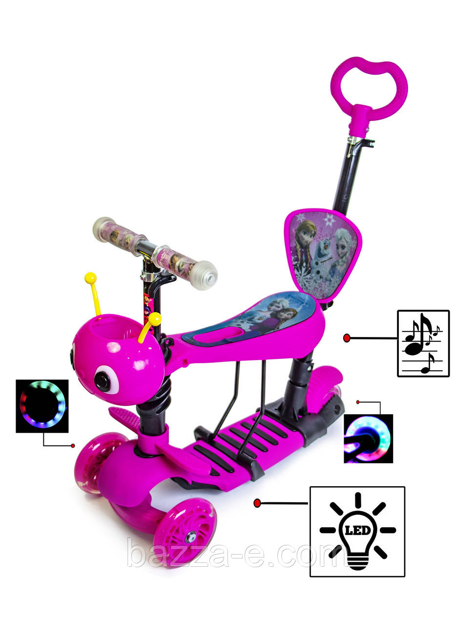 Самокат Scooter "Бджілка" 5in1. Холодне Серце. Pink. зі світлом і музикою!