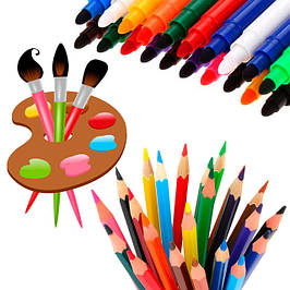 Олівці, ручки, фломастери, фарби, крейда