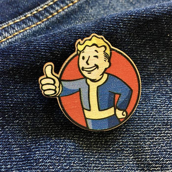 "Волт Бой ОК (Фоллаут)" брошка дерев'яна з уф-друком