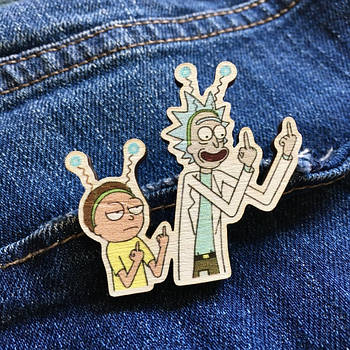 "Рік і Морті з факами" брошка дерев'яна з уф-друком