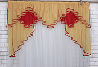 Ламбрекен на карниз 1.5 метра 093 л, колір бурштиновий і червоний