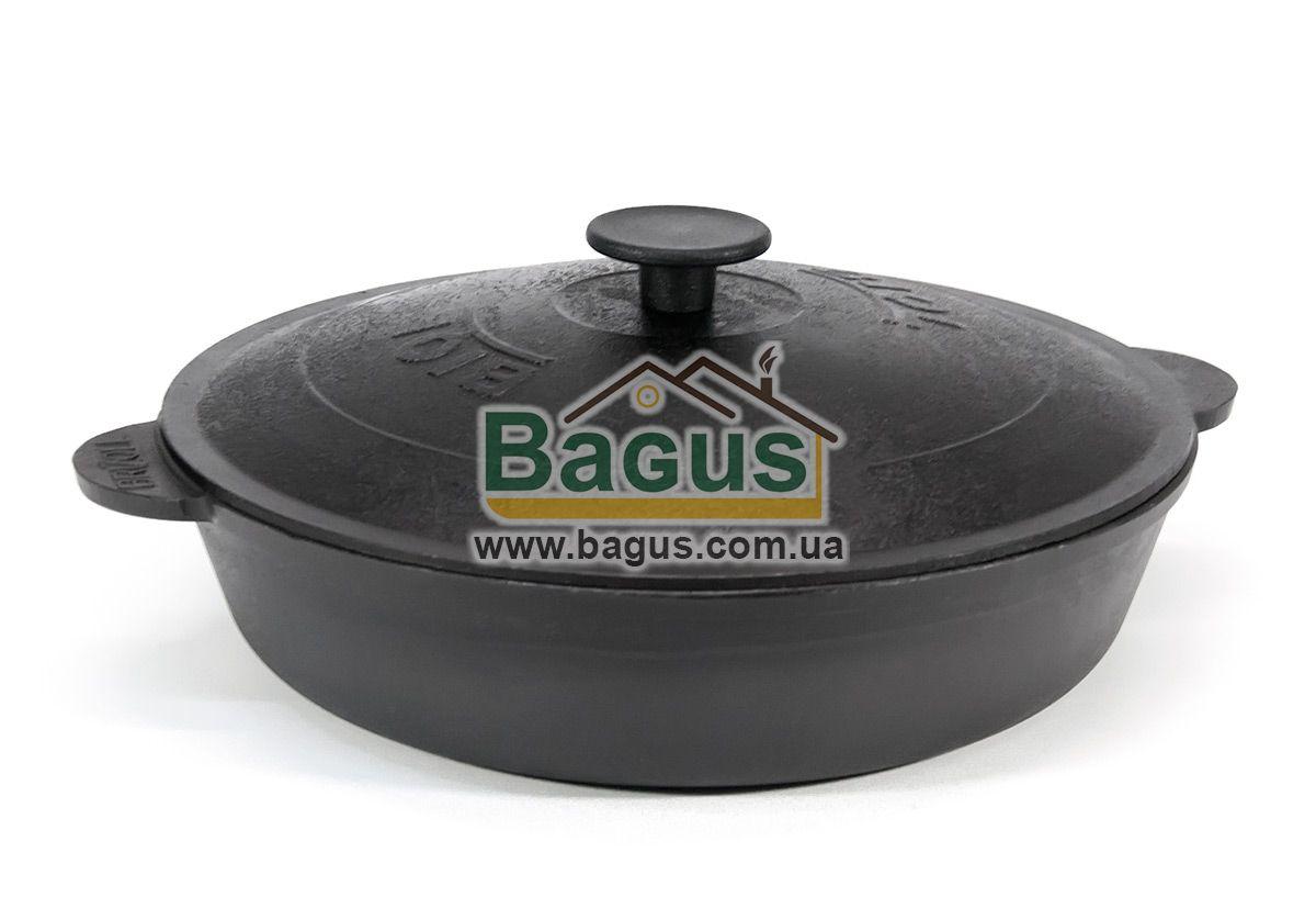 Жаровня чавунна 28х7 см з литими ручками та чавунною кришкою, посуд чавунний Brizoll (Україна) M2860U-2
