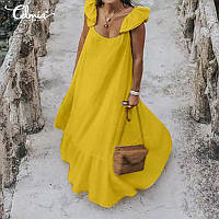 Желтое, горчичное платье сарафан из натурального льна, и другие цвета в наличии