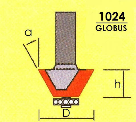 Фреза Глобус кромочна конусна з нижнім підшипником. Серія 1024. α75 D63 h12 d8, фото 2