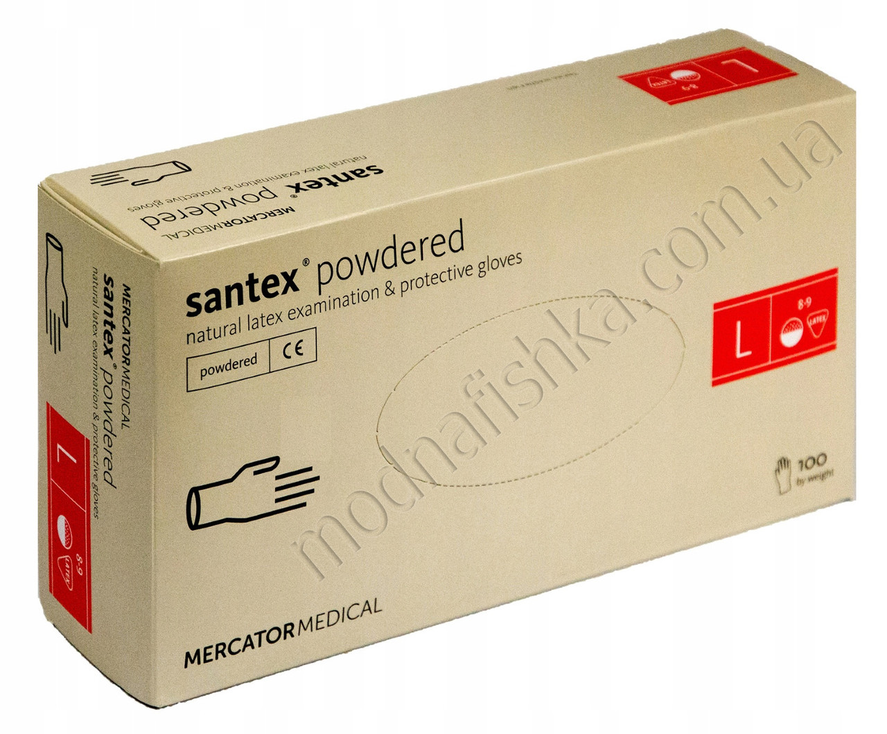 Рукавички латексні Mercator Medical Santex L опудрені 100 шт. (50 пар)., фото 1