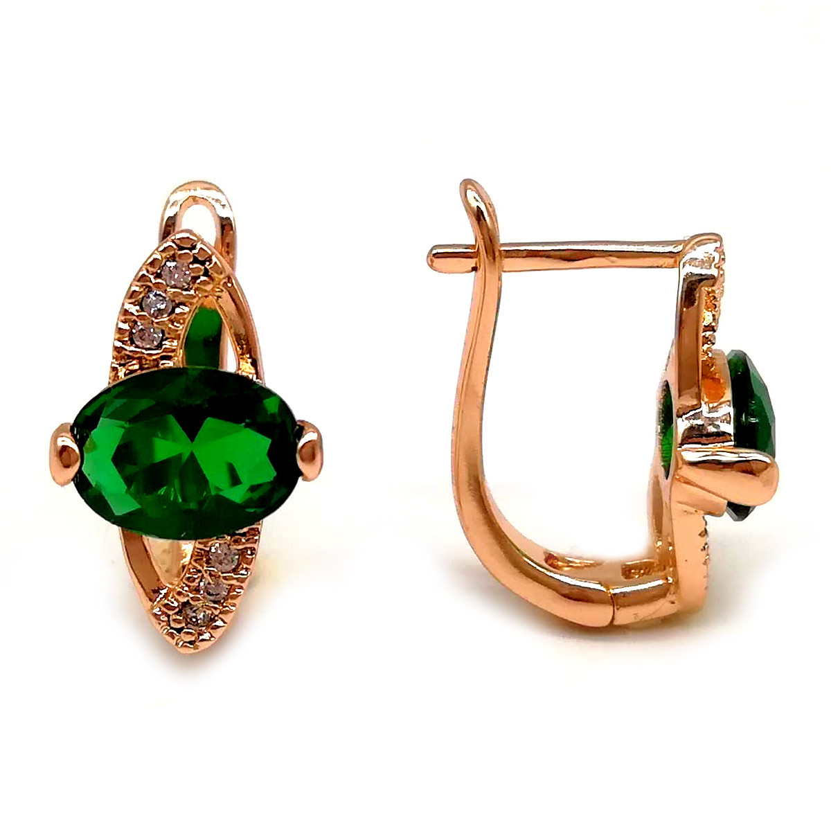 Сережки Xuping з медичного золота, зелені фіаніти, позолота 18K, 23938 (1)