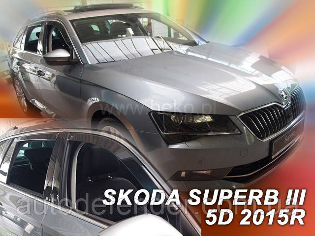 Дефлектори вікон (вставні!) вітровики Skoda Superb III 2015-2020, liftback 4шт., HEKO, 28346