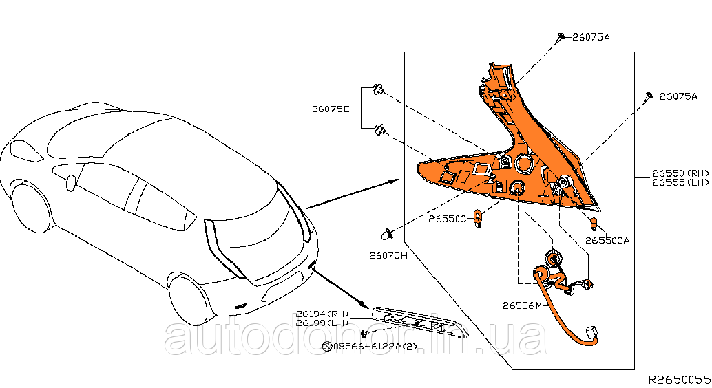 Фара задня (ліхтар/стоп) ліва Nissan Leaf ZE1 (18-) 26555-5SA0A дефект