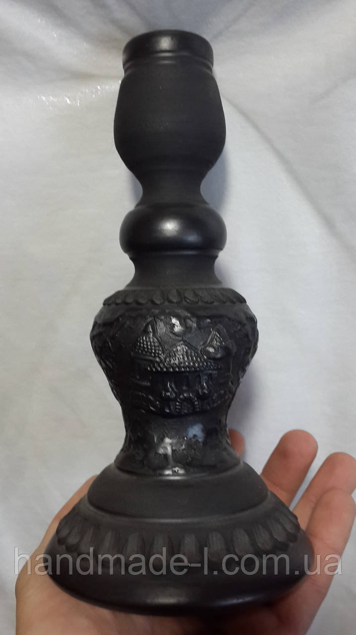 Підсвічник керамічний одинарний чорнодимлений авторський - фото 2 - id-p257593519