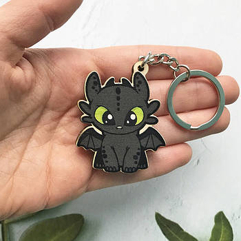 "Дракон Нічна Фурія Беззубик (Як приборкати дракона)" брелок дерев'яний двосторонній з уф-друком