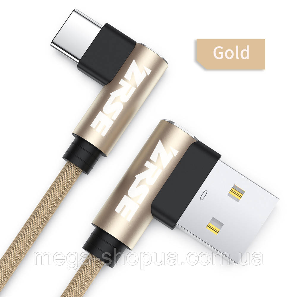 Кабель кутовий 90 градусів для швидкої зарядки телефону смартфона USB-Type-C 1м зарядний провід шнур JJ87B, фото 1