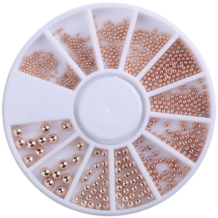 Бульйонки для дизайну нігтів Lpnails в каруселі рожеве золото 0,8-3 мм