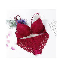 Бордовий комплект нижньої білизни push-up 70B, труси 44 розмір, (75%поліестер, 25% еластан)