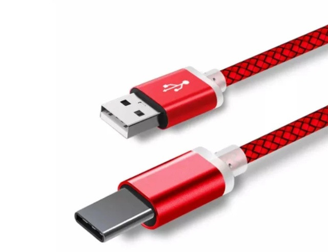 Подовжений USB кабель Type C червоний для захищених смартфонів 1m.