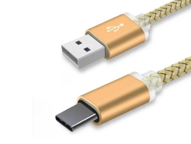 Подовжений  USB кабель Type C золотий для захищених смартфонів 1m.