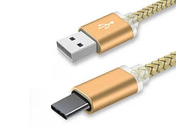 Подовжений  USB кабель Type C золотий для захищених смартфонів 1m.