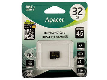 Карта пам`яті 32Gb Micro-SDHC(UHS-1) Apacer R-45Mb/s class10 №8838