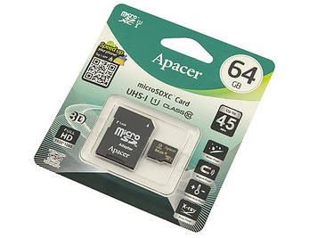 Карта пам`яті 64Gb Micro-SDXC(UHS-1) Apacer R-85MB/s (adapter) class10 №2626