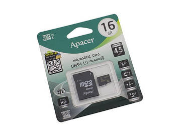 Карта пам`яті 16Gb Micro-SDHC(UHS-1) Apacer R-45Mb/s (adapter)class10 №8869