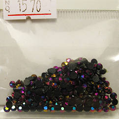 Камені Стрази для Нігтів 3 мм Акрилові Чорні з Рожево-Фіолетовим Відливом в Наборі, Дизайн Нігтів