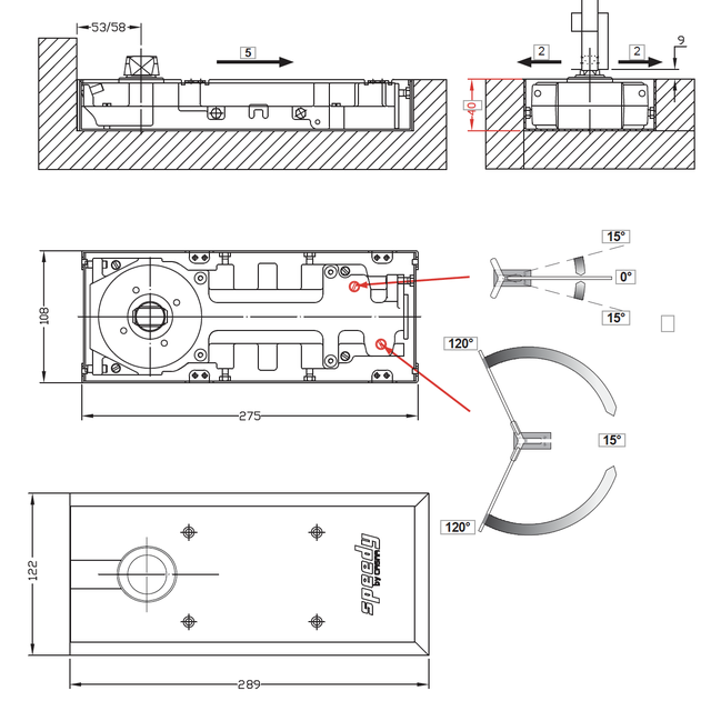 Напольный нижний доводчик Casma Speedy M68 для маятниковых дверей из ...