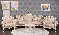 Комплект мягкой мебели в стиле Барокко "Белла", диван и два кресла из натурального дерева