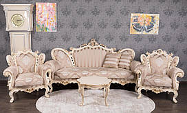 Комплект м'яких меблів у стилі Бароко "Белла", диван і два крісла з натурального дерева